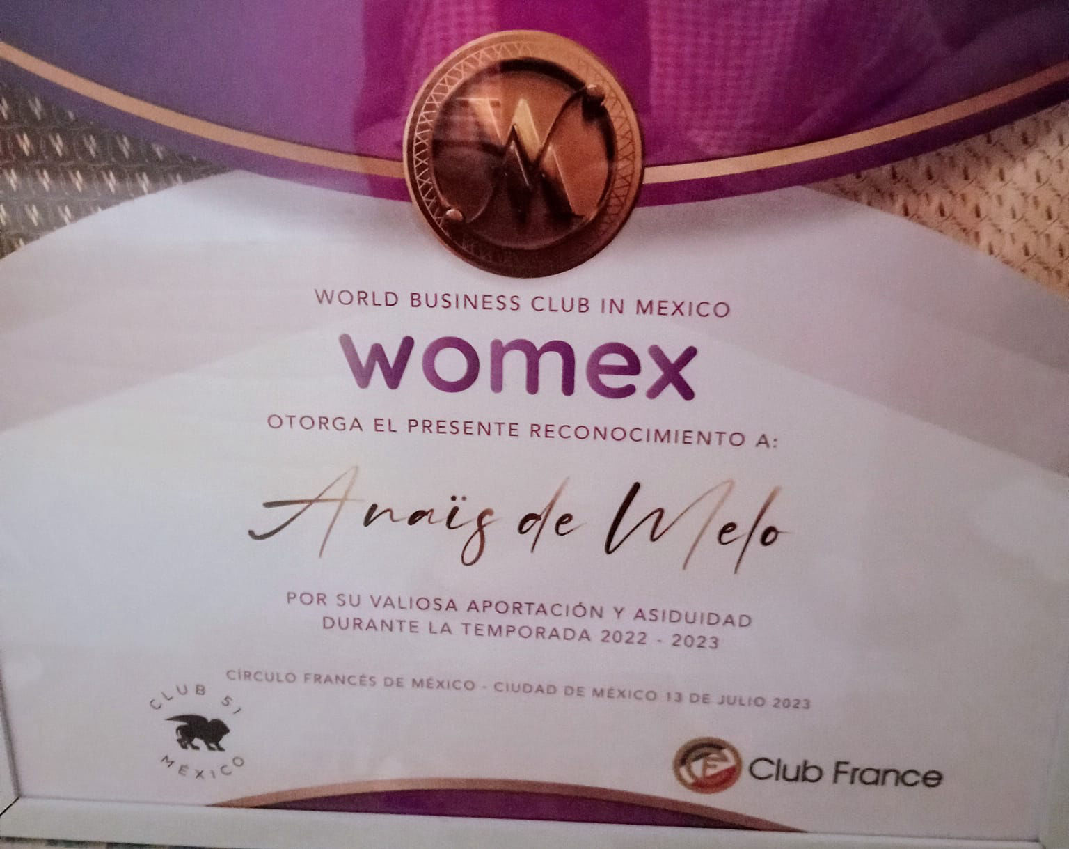 World Business Club certificado Anaïs de Melo