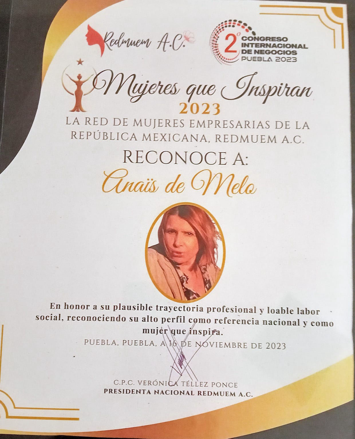 REDMUEM Mujeres que Inspiran certificado
