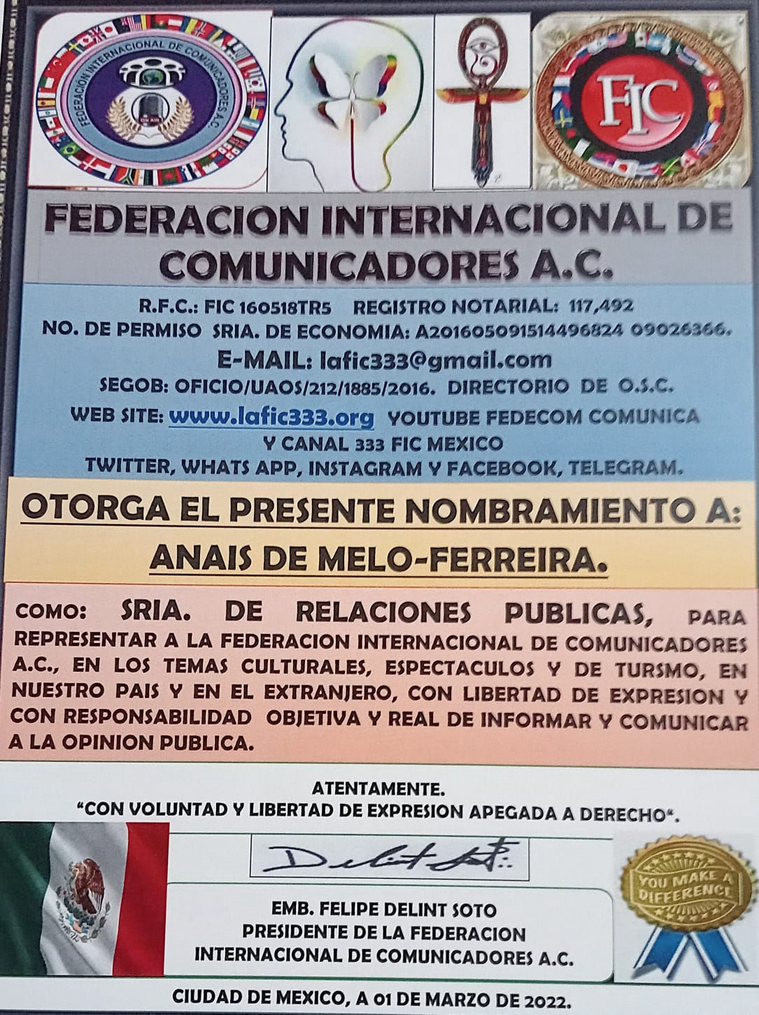 Federación Internacional Comunicadores nombramiento